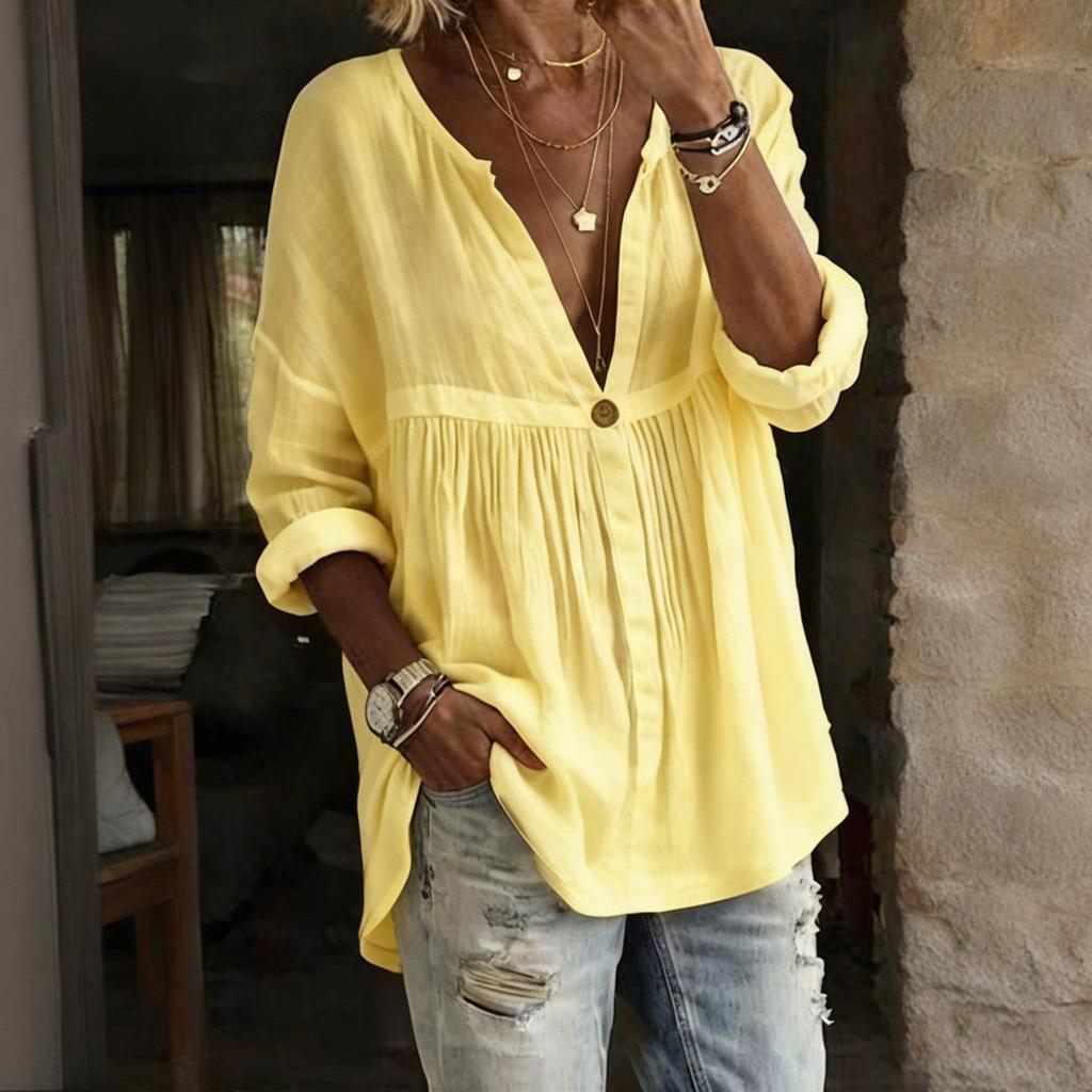 Women Casual Loose Fit Long Sleeve Button Pullover Top Relaxed Fit Blouse Lightweight Comfortable Tunic Shirt for Daily Wear
