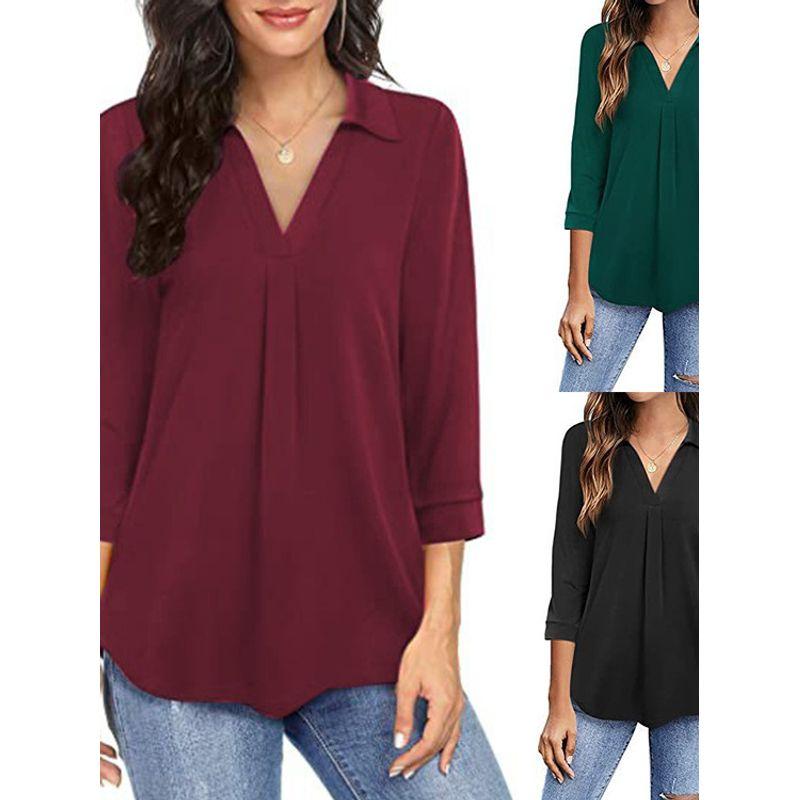 2022 Long Sleeve Shirt Pullover Loose V Neck Shirt Women