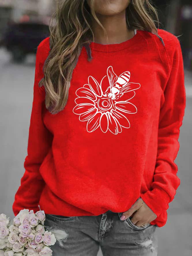 Sunflower Print Round Neck Women's Hoodie