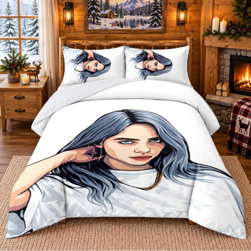 Billie Eilish Pattern Bedding 3Pcs Set Bed Sheet And Pillowcases For Indoor Bedroom