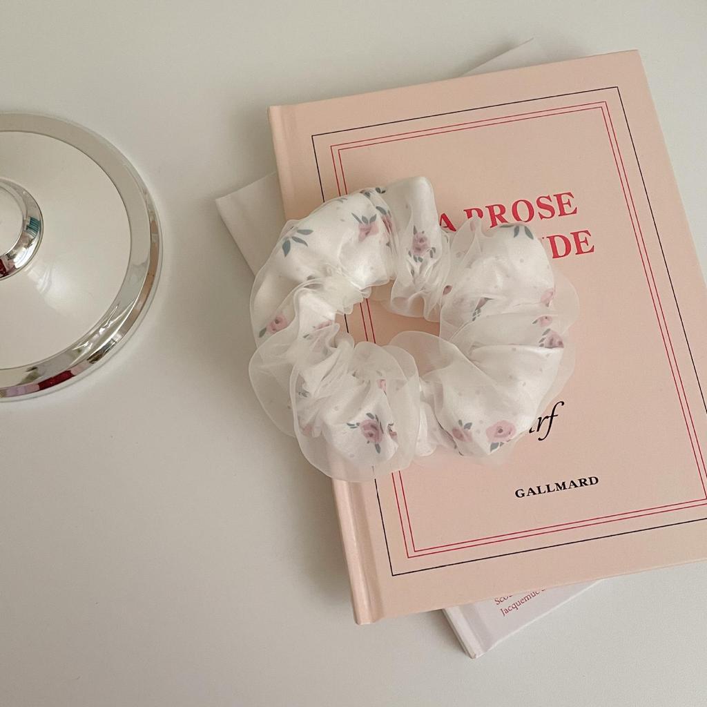 Sweet Korean Style Floral Mesh Hair Tie with Large Intestine Design - School Style Rubber Band E18