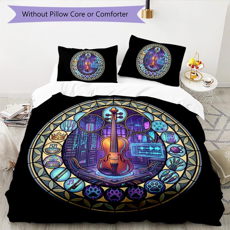 Cybernetic Violin Symphony Pattern Bedding,Quilt Set Quilt Cover Pillowcase Home Birthday Gift (1 * duvet cover + 2 * pillowcase, without core)
