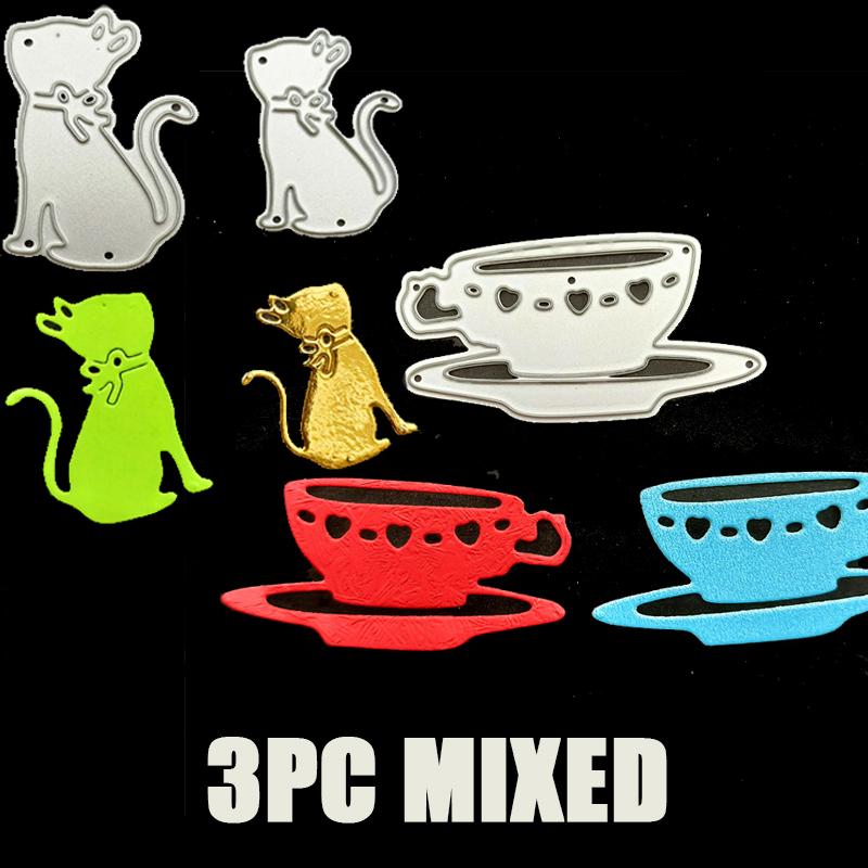 Coffee Mugs Cup and Cat Metal Cutting Dies DIY Embossed Scrapbooking Accessories Cut Dies for Cards Album Diary Crafts Decor