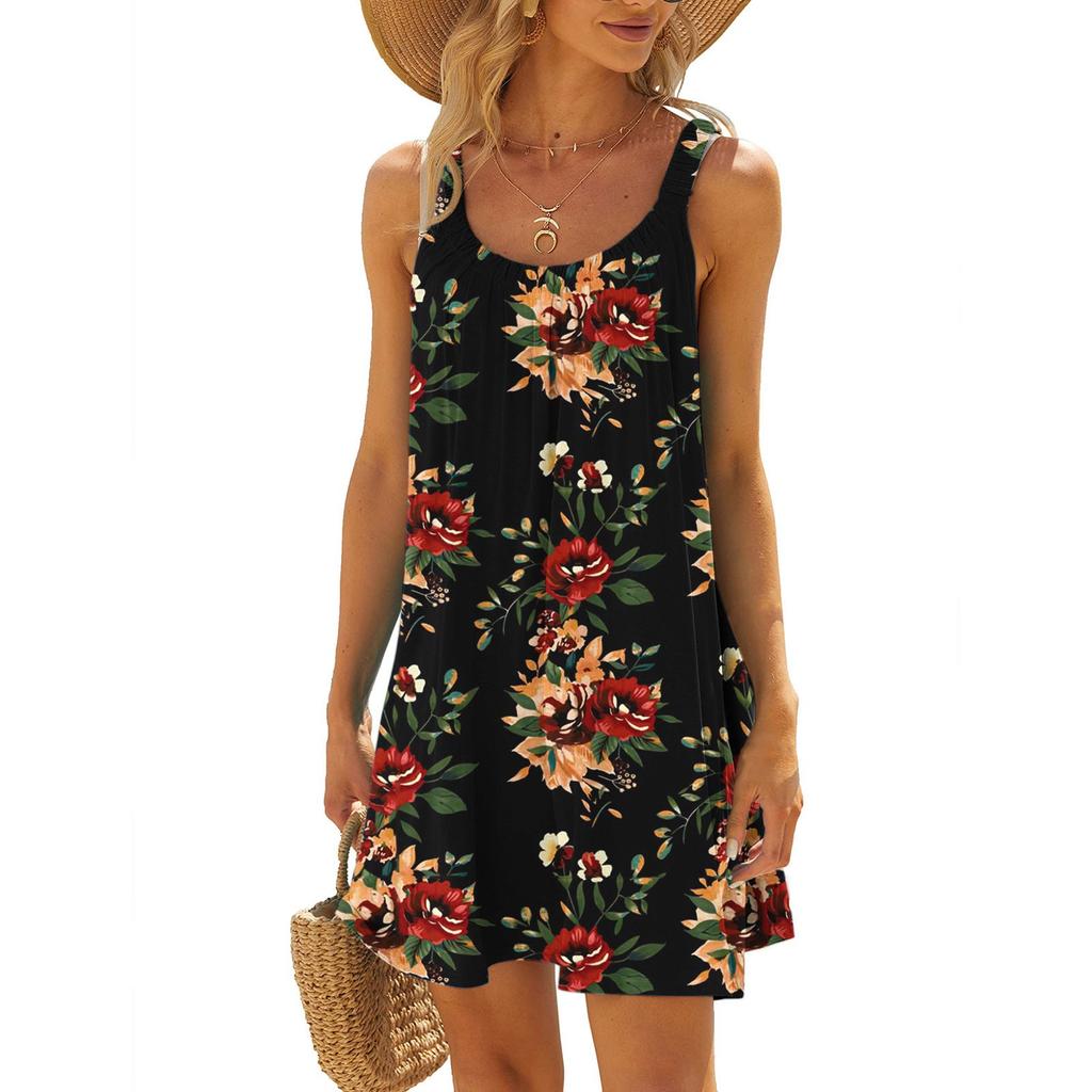 Women's Summer Sexy Suspender  Dress Sleeveless Printed Dress  Sling Dress