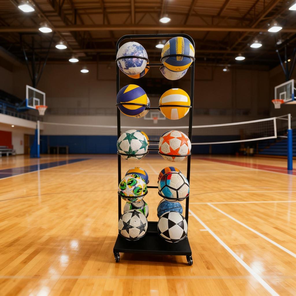 Movable Multi-Layer Sports Ball Display Rack for Basketball, Volleyball & Football