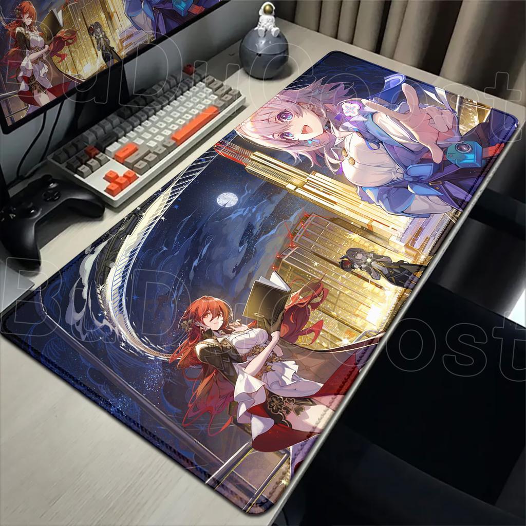 Cute anime game mouse pad Honkai Star Rail March 7th Girl Pink mousepad Non-slip Desk Mat desk organizers and trays 900 x 400MM
