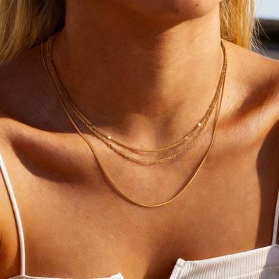 Minimalist Thin Chain Necklace 18K Gold Plated Stainless Steel Tarnish Resistant Waterproof Adjustable Women Layered Necklace