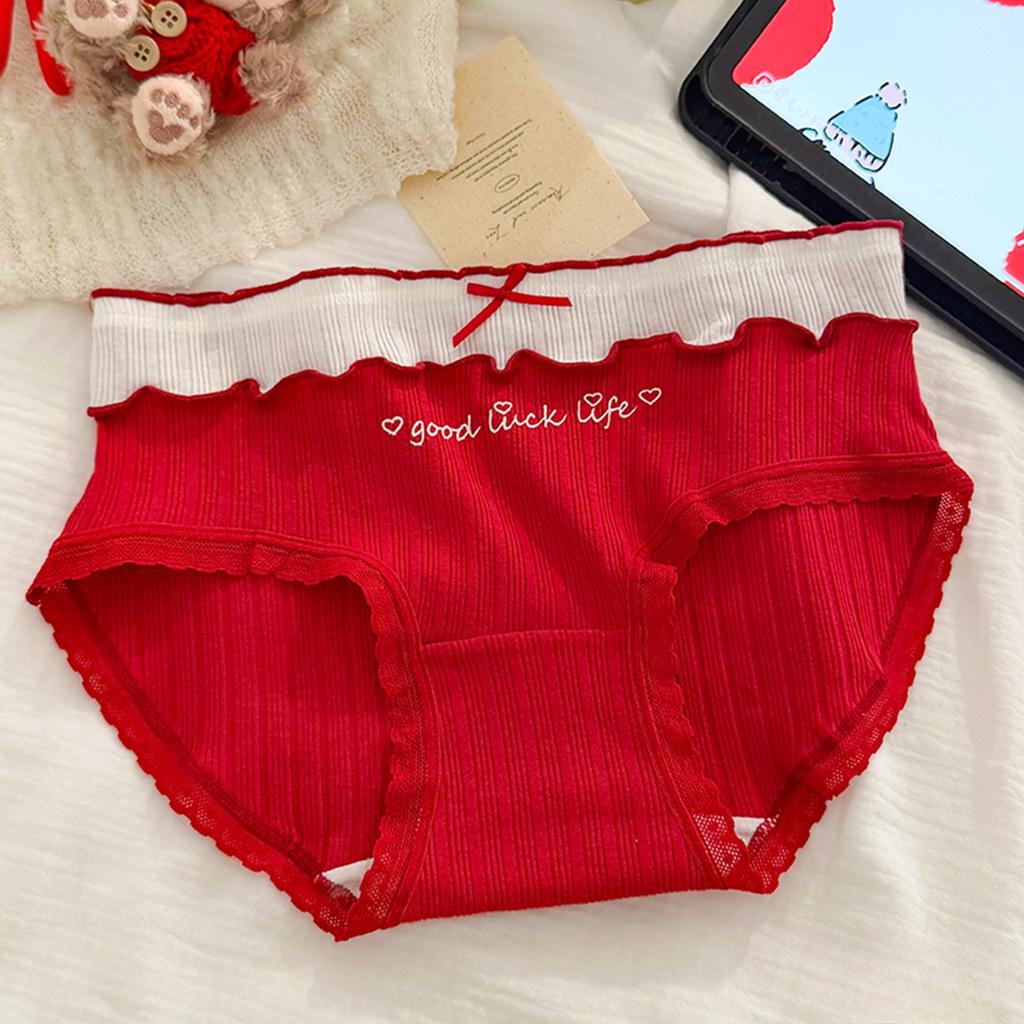 Women's Summer New Year Red Pure Cotton 10A Antibacterial Extension Crotch Triangle Briefs