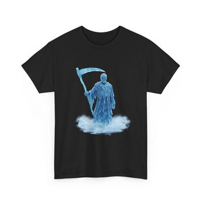 Icy Grim Reaper T-Shirt | Ghostly Scythe Illustration, Cool T-Shirt, Gift Shirt