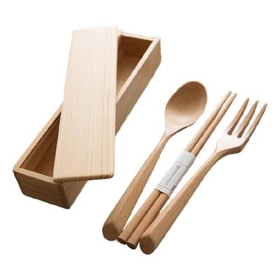 Simple Japanese Wood Cutlery Set Efficient Chopsticks Fork Spoon Set Portable Compact For Daily Use Travel
