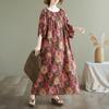 Dimanaf 2025 Summer Plus Size Dress Women Casual Vintage Floral Dress Basic Printing Long Beach Elegant Loose Dress