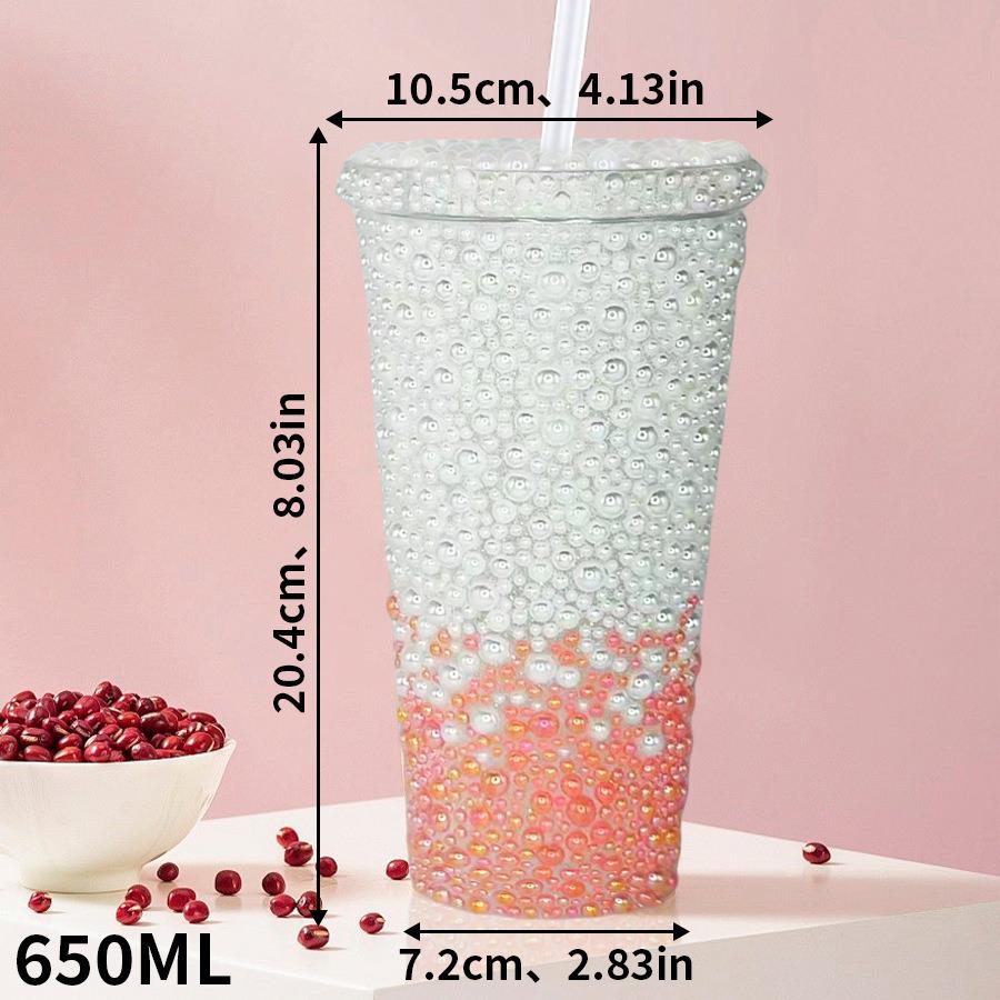 Rhinestone Cold Brew Coffee Cup: Double-Layered PS Straw Cup, Large Capacity, Perfect Gift for Women/Girls