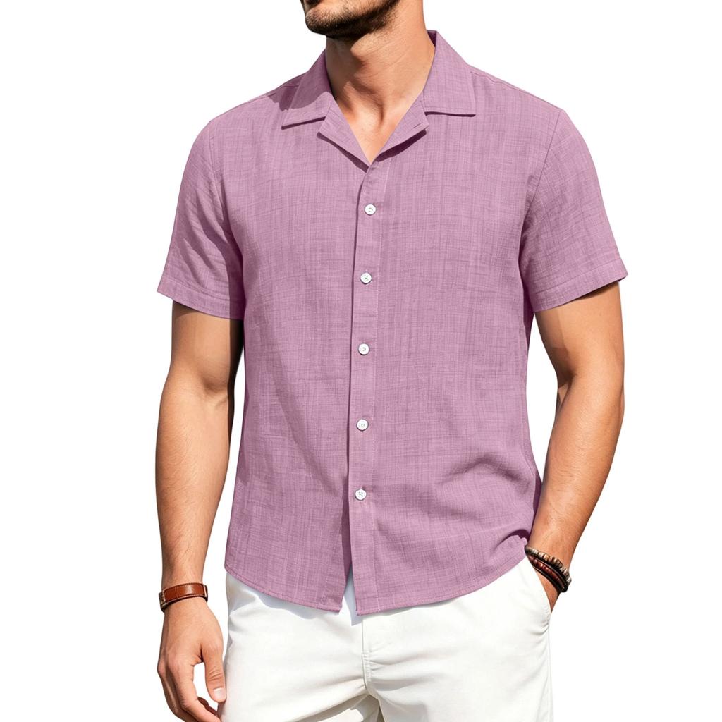 Men's Short Sleeve Shirt Linen Look Button Down Casual Loose Fit Vintage Style Beachwear Summer Top