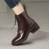 2024 Autumn and Winter New Fashion Solid Color Women's Boots French High Heel Short Boots Lace Up Niche Versatile Square Toe