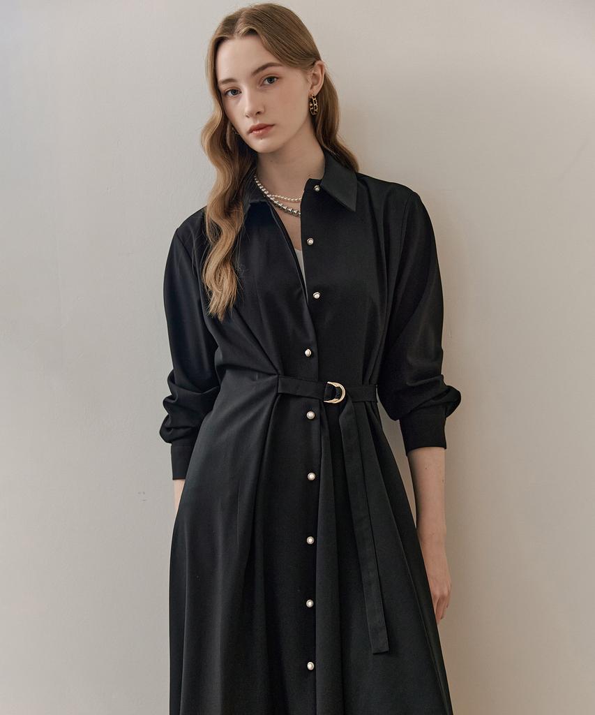 MAXZA Asymmetrical Drape Belted Shirt Dress