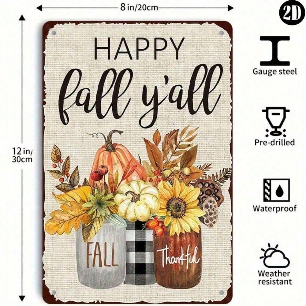 Metal Wall Art Sunflower Pumpkin Fall Sign Home Decor 20x30cm