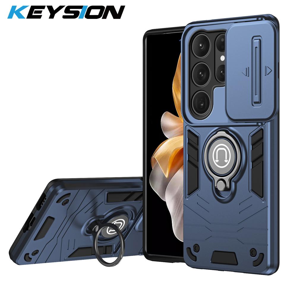 KEYSION Shockproof Armor Case for Samsung S26 Ultra 5G Slide Camera Protection Ring Stand Phone Cover for Galaxy S26+ S26 Ultra