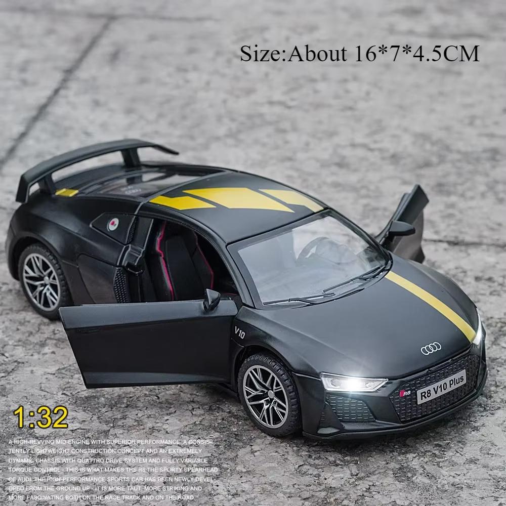 1:32 R8 V10 Plus C260l Alloy Diecast Car Model Toys Sound Light Pull Back Doors Opened Rubber Tires Miniature Vehices Boys Gifts