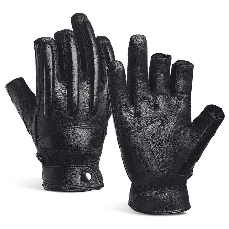 Korean Sheepskin Cycling Gloves Leak Three Fingers Sun Protection and Breathable Outdoor Men's Harley Motorcycle Leather Gloves