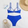 Solid Color Teal Ruched Cutout Bikini Set High Waist Two Piece Swimsuit