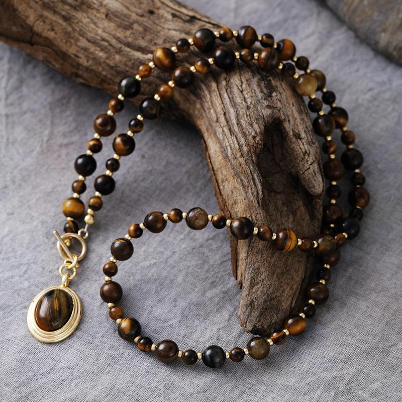 Premium Fashion Light Luxury Simple Natural Stone Tiger Eye Pendant Short Clavicle Necklace Choker Holiday Gifts Jewelry