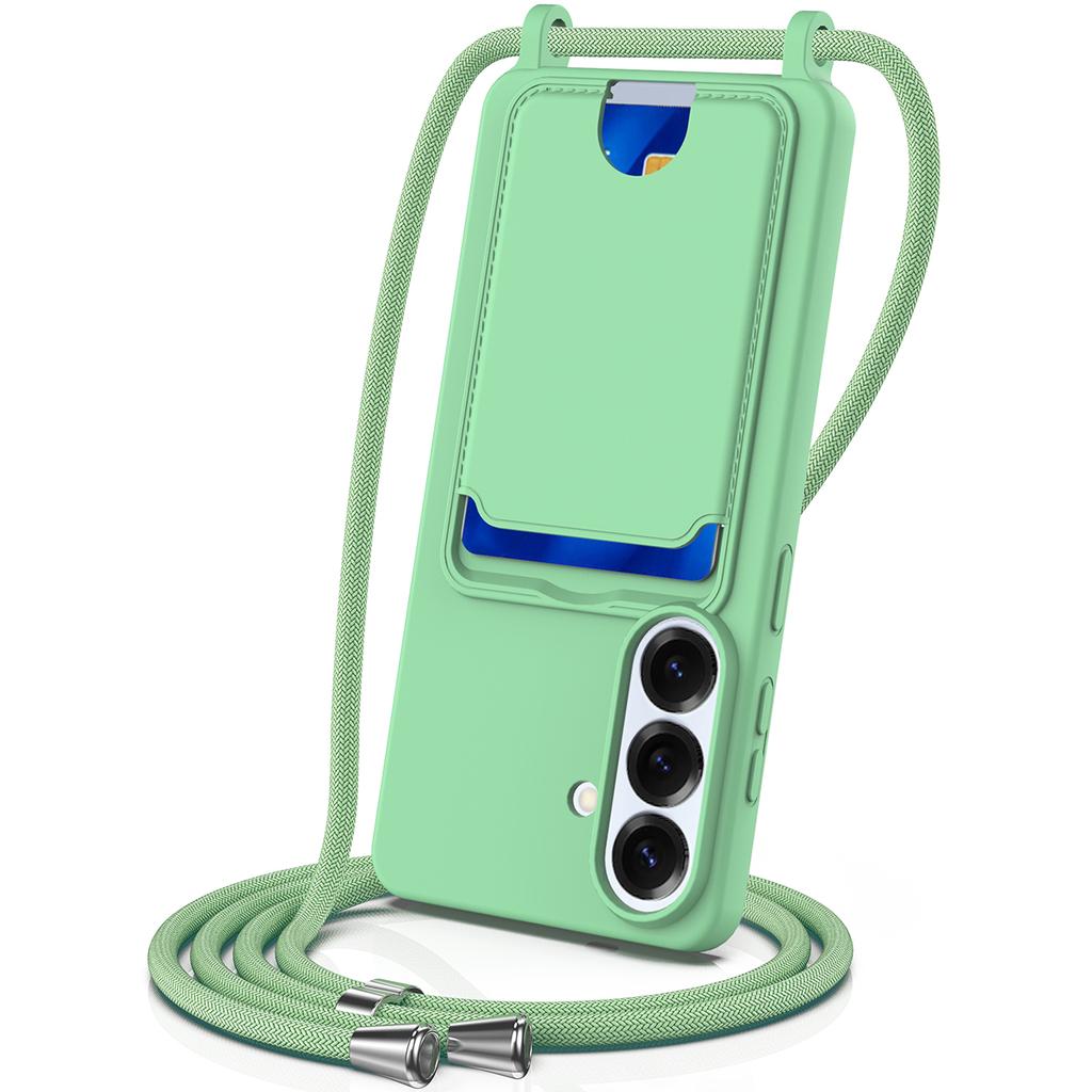 For Samsung Galaxy S26 Pro/Galaxy S26 Case Liquid Silicone Card Holder Back Phone Cover with Lanyard