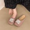Fashion Light Flat Shoes Summer New Round Head Deep Mouth Crystal Buckle Suede Soft Sole Anti-slip Wear-resistant Slippers