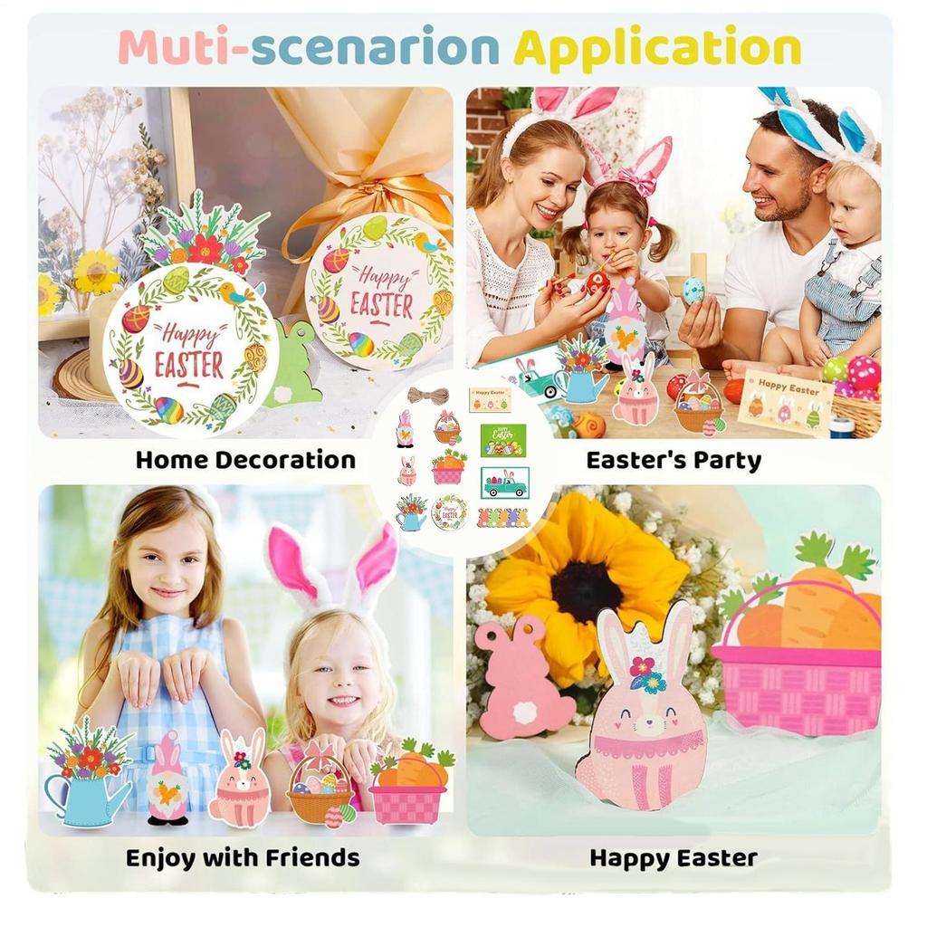 Easter Tray Decor 15-Piece Table Signs Wooden Easter Decorations For Home Party Kitchen Holiday Mantel Spring Birthday Wedding