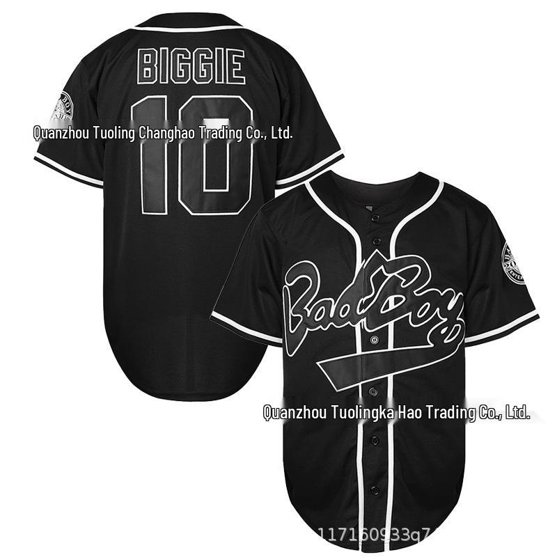 Bad Boy Black BIGGIE #10 Baseball Jersey - Embroidered Men's Hip Hop Party Wear