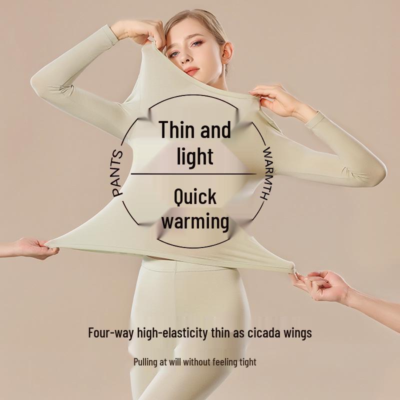 Women's Seamless Modal Thermal Underwear Set - Ultra-Thin, High Elasticity, Lightweight Warm German Velvet Base Layer for Autumn Winter.