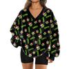Women's Fashionable V-neck Christmas Printed Long Sleeved Casual Pullover Plush Warm Pocket Sweatshirt Top