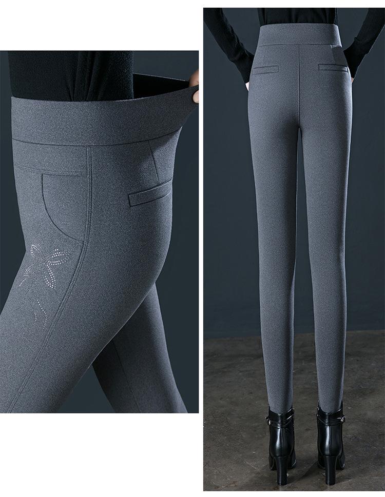 2025 Stylish Plus Size High Waist Elastic Velvet Cropped Skinny Pants - Autumn/Winter Collection