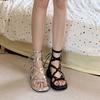 Absolutely~ French Stunning Sandals Fairy Style with Skirt Bow Cross Strap Open-toed Thick Heel Beach Roman Shoes