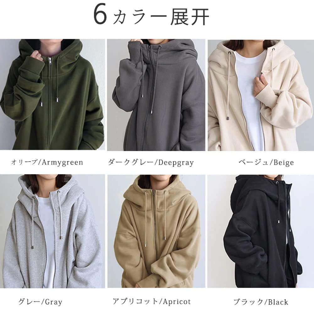 YUESUO Outerwear Long Sleeve Long Loose Solid Women's Zip-Up Hoodie, Coat, Fleece-Lined Hoodie, Sweatshirt, Thick, Length, Warm, Cute, Oversized, Fit,