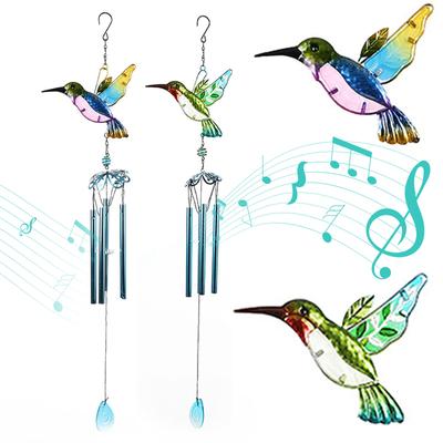 2pcs Wind Chimes Hummingbird Dragonfly Hanging Pendant With Aluminum Tubes For Garden Patio Yard