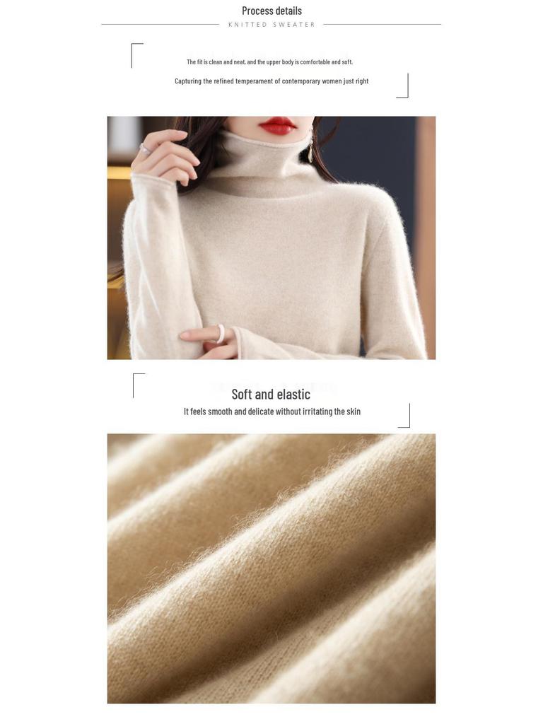 Women's Cowl Neck Wool Sweater: Slimming Autumn/Winter Cashmere Knit Base Layer, Long Sleeve.