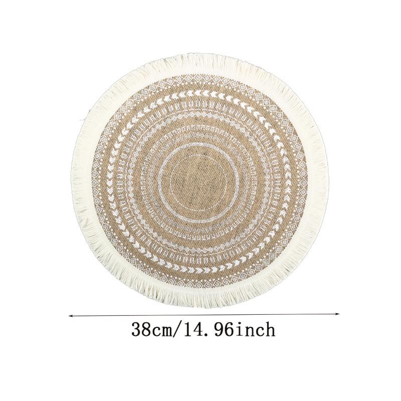 6-10pcs Bohemian Round Tassel Placemats Woven Linen Round Heat-insulating Flower Pattern Table Mats Dining Tables Decorative Mat