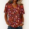 Women's Casual Short Sleeve V-Neck Christmas Print Pullover Top