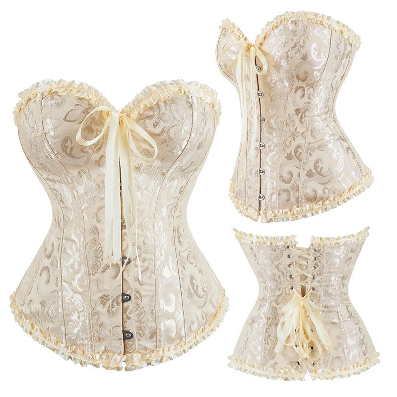 Lace Satin Waist Cincher Corset with Boning