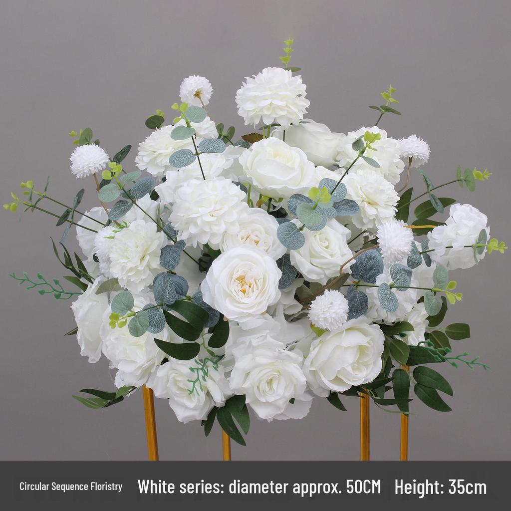 Simulated Silk Floral Arrangement: Round Flower Ball for Aisle, Table, or Wedding Stage Decoration.