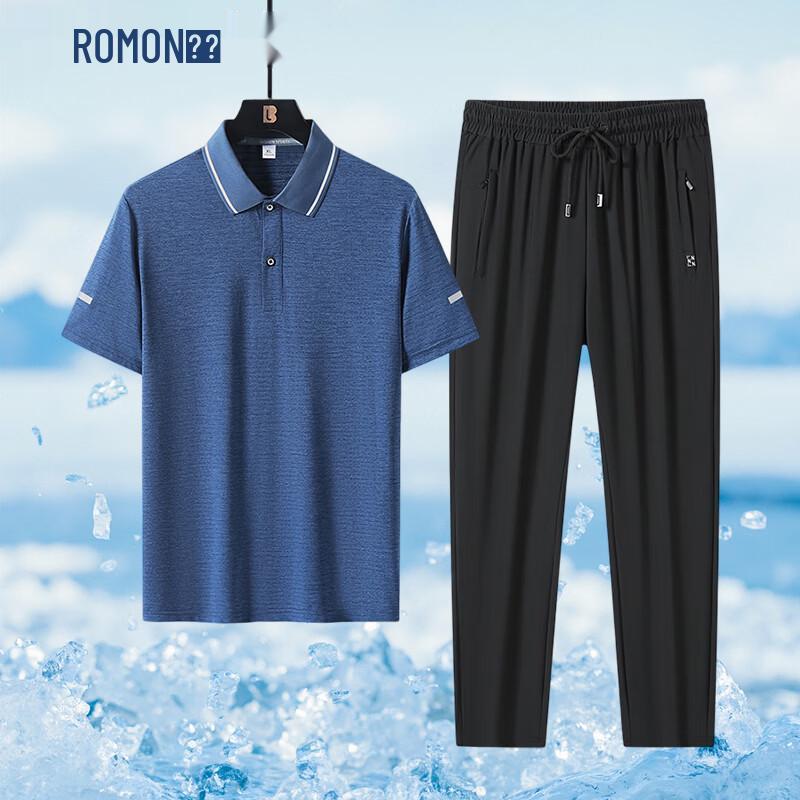 ROMON Men s Ice Silk Two-Piece Casual Sportswear Set 6XL