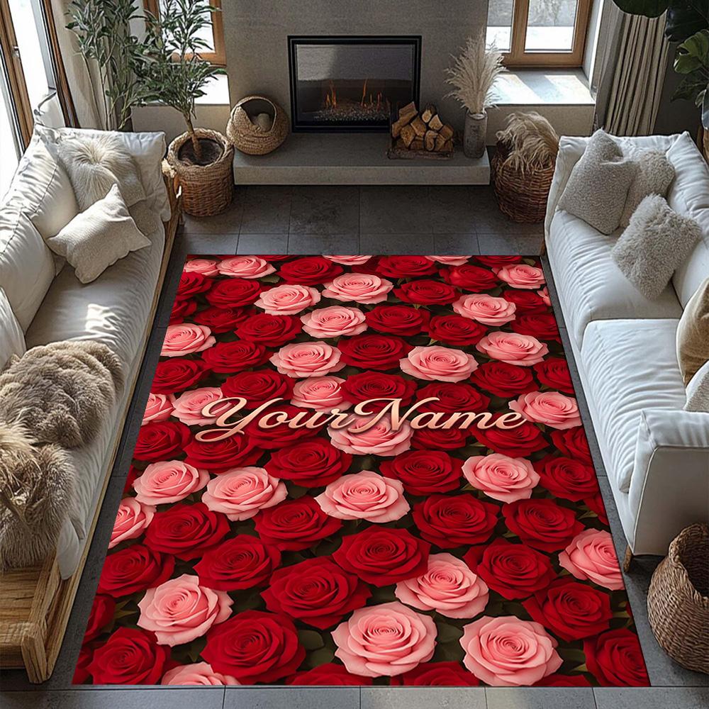 Rose Customized Name Floor Rug Office Rug Design for Dining Room Decorate Room Balcony Foyer Anti-slip Rug Decorate Offices