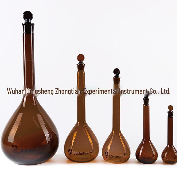 Borosilicate Glass Volumetric Flask Set: 5ml, 10ml, 25ml, 50ml, 100ml, 250ml, 500ml, Brown & Transparent
