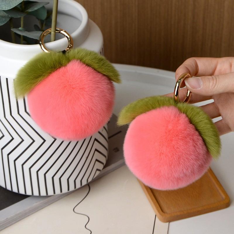 Araba Anahtarları İçin Sevimli Tüylü Şeftali Anahtarlık Yüksek Kalite Yumuşak Peluş Meyve Anahtarlık Kawaii Yumuşak Kürk Şeftali Anahtarlık Çanta Süsü