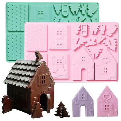 1PC Weihnachten Haus Baustein Schokolade Silikonform Kuchen Dekoration DIY Lebkuchenhaus Form Kekse Schablone Backen