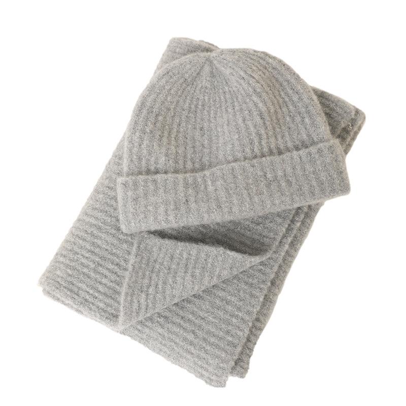 

Осень и зима кашемир мягкий эластичный шелковый шапка шарф комплект из двух предметов мужской и женский мода и тепло серый