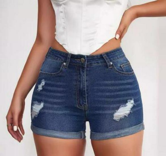High-Waisted Ripped Washed Denim Shorts - Women's Summer Hot Pants
