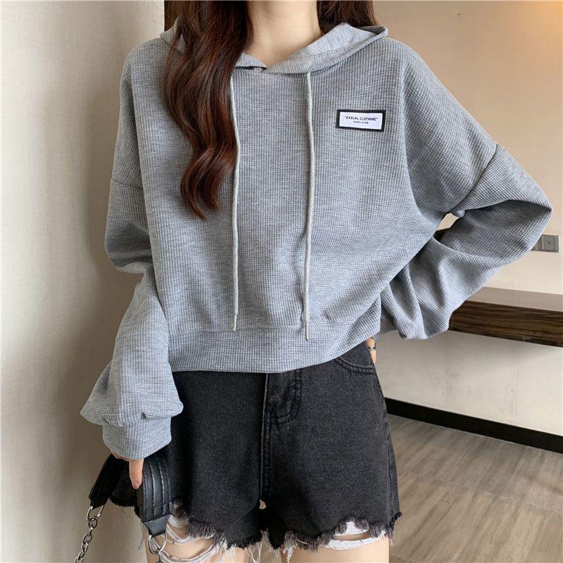 2025 Plus Size Women's Cropped Hoodie - Autumn/Winter Korean Style Loose Fit