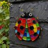 Outdoor Wall Art for Fence 2Pcs Colorful Acrylic Ladybug Stickers, Adhesive Insect Stained Glass Style Decor Cute Decoration Garden 2D Hanging