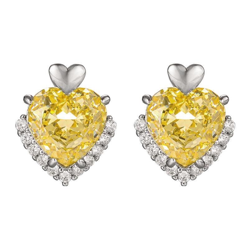 Jewelry Set Heart Shaped High Carbon Ice Flower Cutting Fashion Light Luxury Color Treasure Ring Earnail Necklace